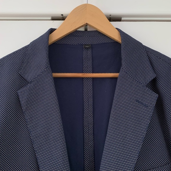 J Crew Blazer Jacket Unlined Cotton Blue Polka Dot Unstructuted Crosby Size 44 R - Picture 3 of 10